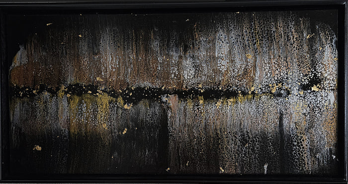 Horizontal Wall Art Abstract Gold Painting Metallic Canvas Design Contemporary Modern Artwork Textured Surface Details Neutral Tone Color Palette Bedroom Focal Point Office Executive Art Sophisticated Home Styling Warm Metallic Highlights