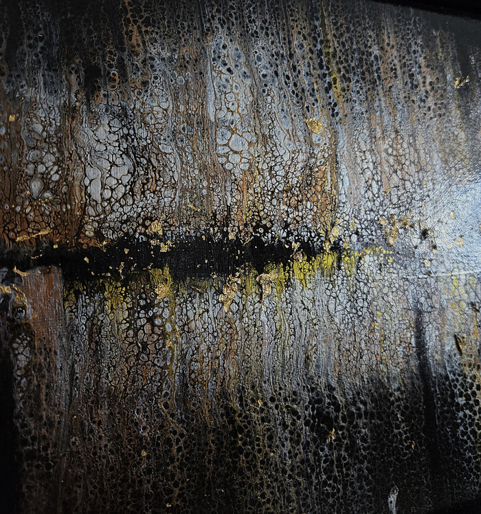 Textured Canvas Art Abstract Gold Design Horizontal Wall Painting Contemporary Modern Style Neutral Tone Palette Luxury Home Styling Metallic Highlights Detail Crackled Surface Texture Living Room Artwork Bedroom Statement Piece
