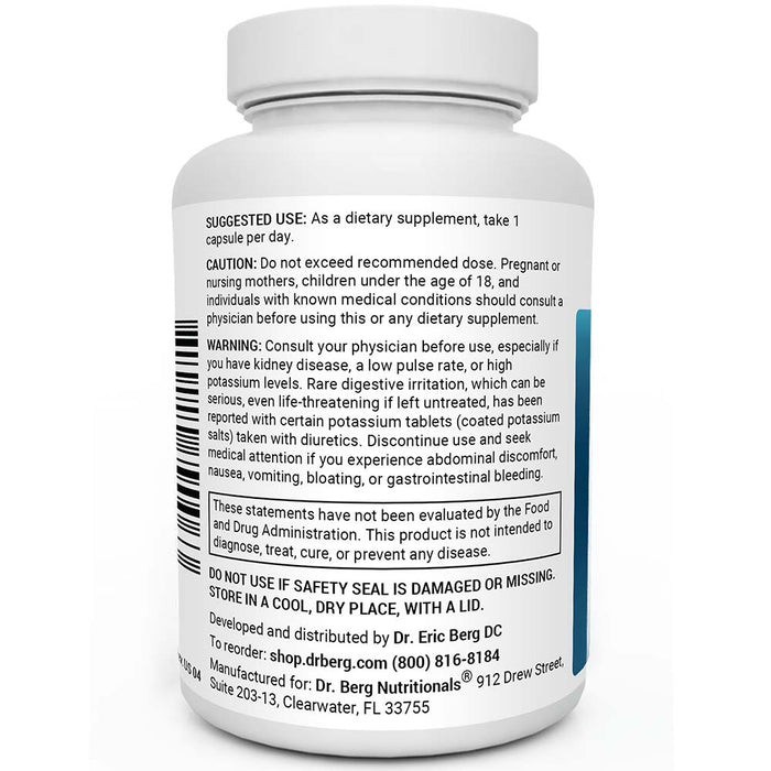 Adrenal and Cortisol Support bottle label, left side view, suggested use instructions, safety warning details.