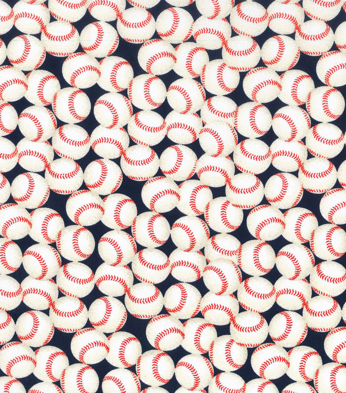 Baseballs on Blue Sports Fabric by the yard