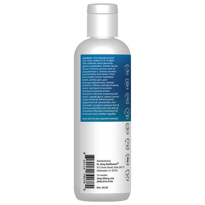 Biotin Shampoo bottle label, side view, ingredient list.