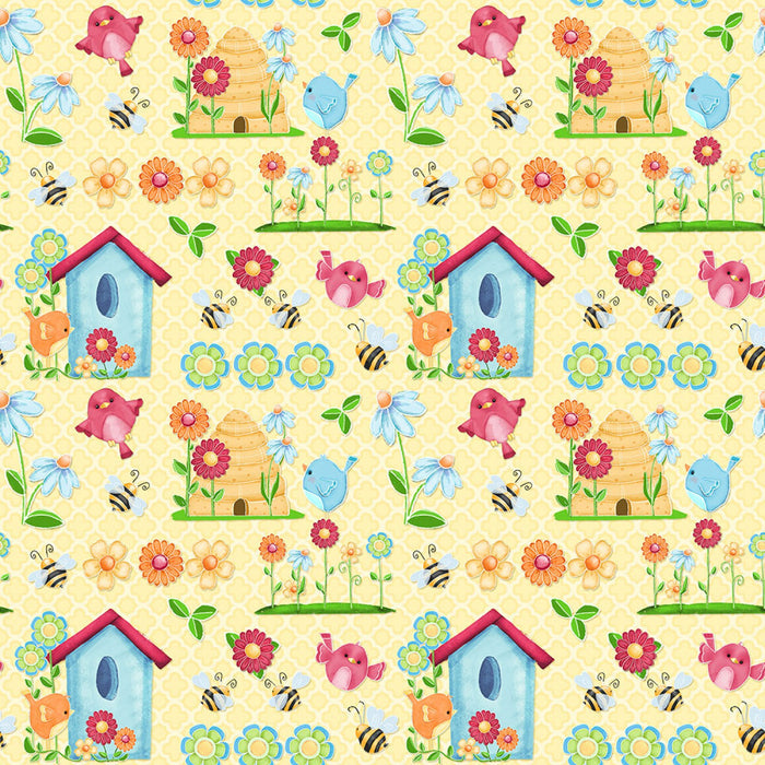 Birds and Bees Daisy Floral Fabric by the yard