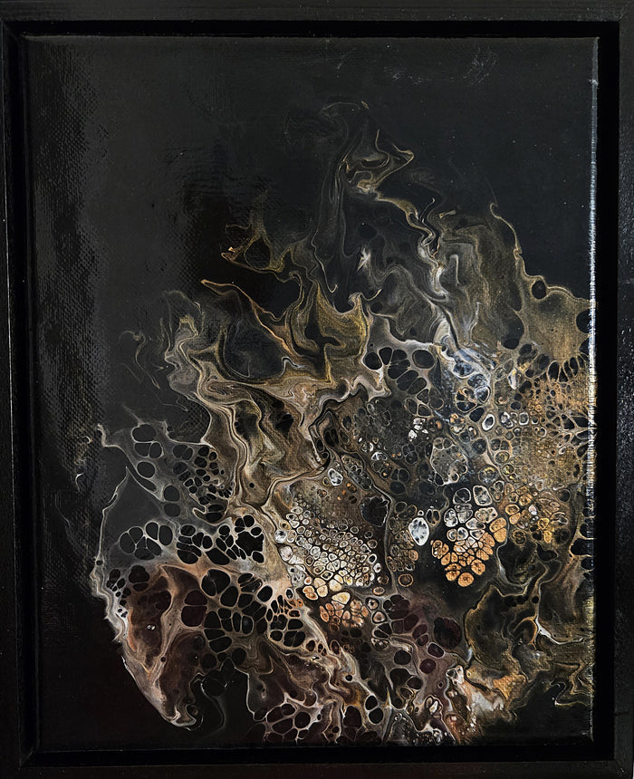 Modern Contemporary Art Abstract Canvas Painting Metallic Fluid Design Gold Bronze Black Background Marbled Texture Luxury Wall Art Statement Piece Sophisticated Interior Styling Living Room Bedroom Office Gallery Quality Premium Glossy