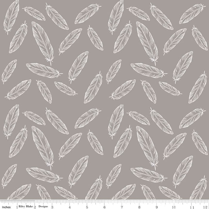 By Popular Demand Woodland Feathers Gray Fabric by the yard
