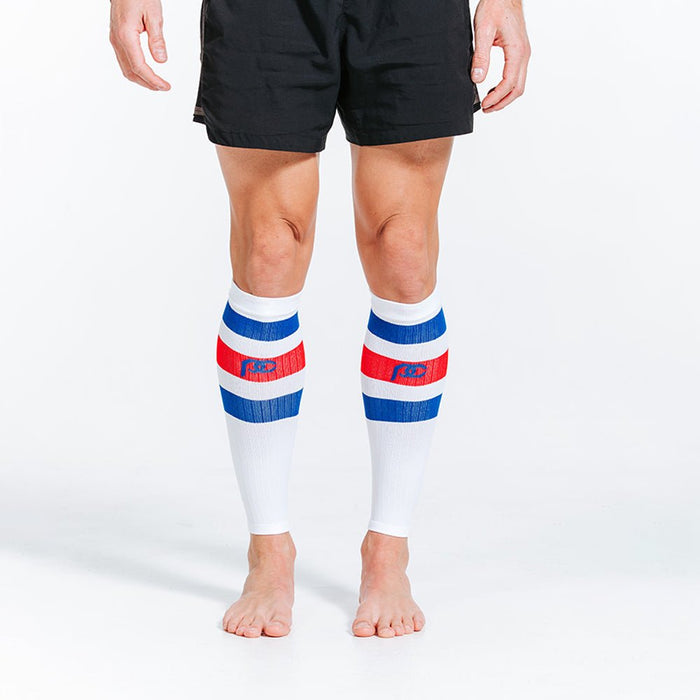 Calf Sleeves, White, Red and Blue Stripe - PRO Compression