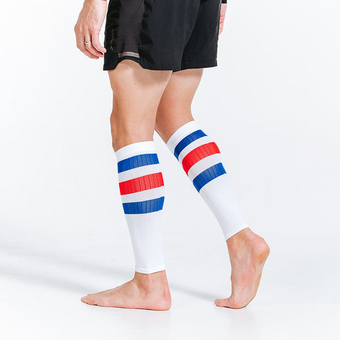 Calf Sleeves, White, Red and Blue Stripe - PRO Compression