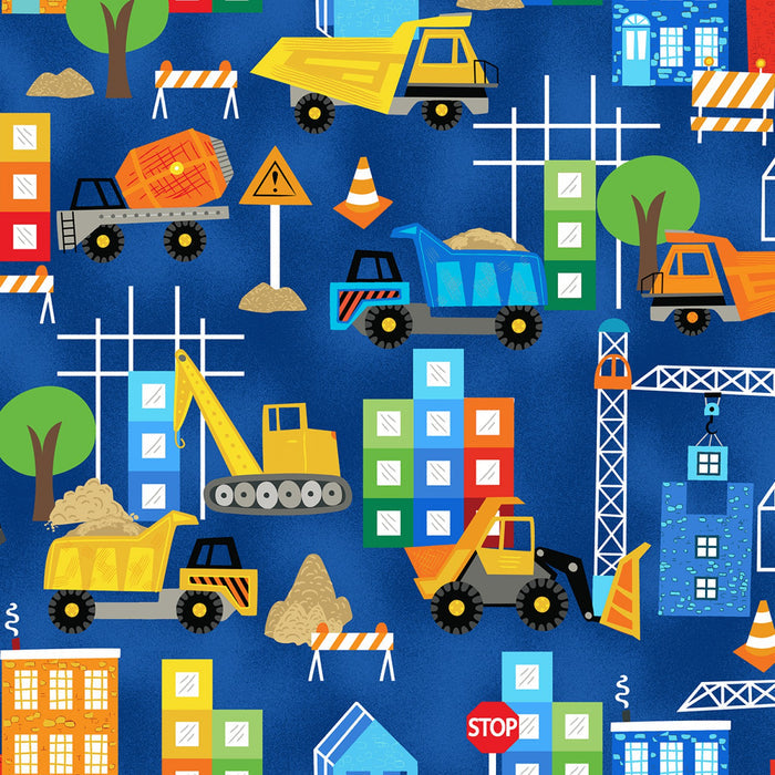 Detour Ahead! Construction Trucks Fabric by the yard