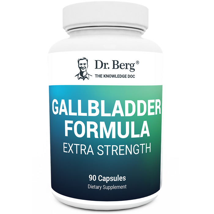 Gallbladder Formula Extra Strength, 90 capsules, front view, bottle with Dr. Berg branding.