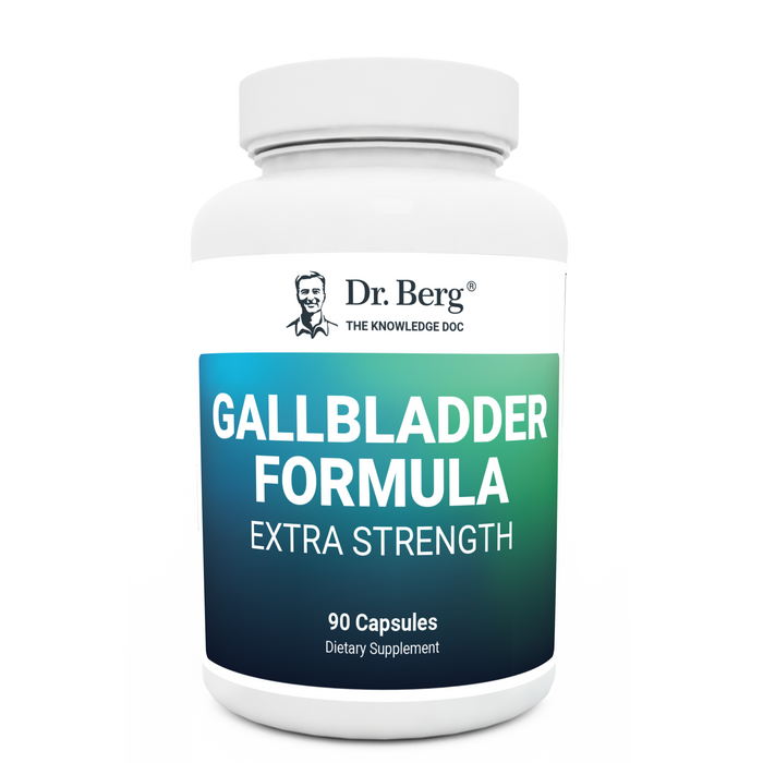 Gallbladder Formula Extra Strength, 90 capsules, front view, bottle with Dr. Berg branding.