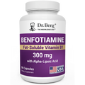Benfotiamine Fat-Soluble Vitamin B1, 90 capsules, front view, bottle with Dr. Berg branding.