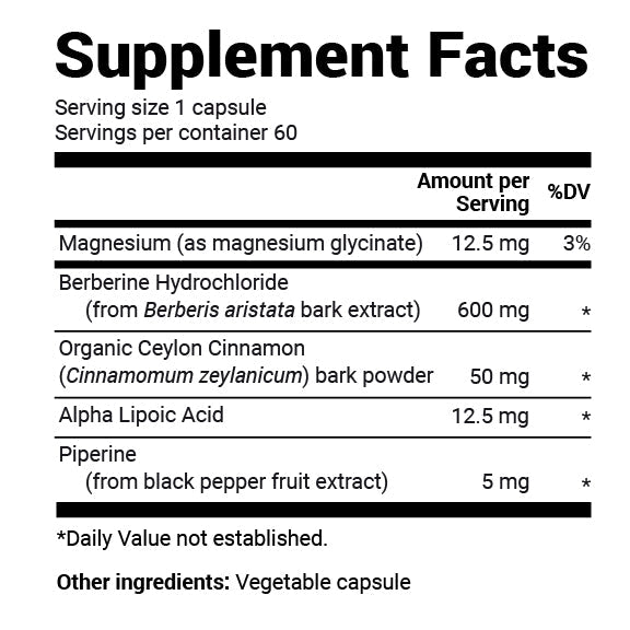 Supplement Facts label for Berberine showing the full ingredient list.
