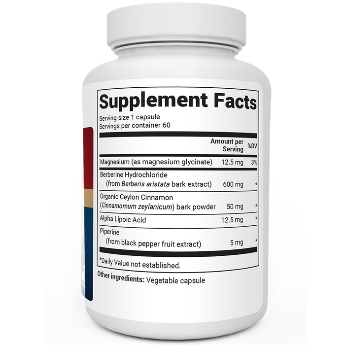 Berberine bottle label, right-side view showing the Supplement Facts panel.