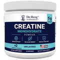 Creatine Monohydrate Powder, Unflavored, 50 Servings, 10.58 ounces, front view, bottle with Dr. Berg branding.