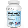 Probiotics with Prebiotic Blend, 60 billion CFUs,  30 acid-resistant vegetable capsules, front view, bottle with Dr. Berg branding.
