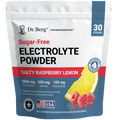 Sugar-Free Electrolyte Powder Salty Raspberry Lemon, 30 stick packs, front view of bag, Dr. Berg branding.