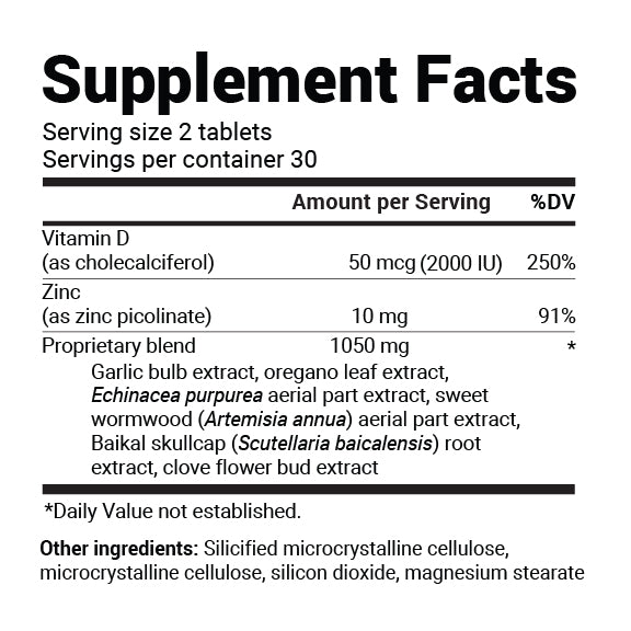 Close-up of the Supplement Facts label showing serving size, servings per container, and ingredient amounts with % Daily Value information.