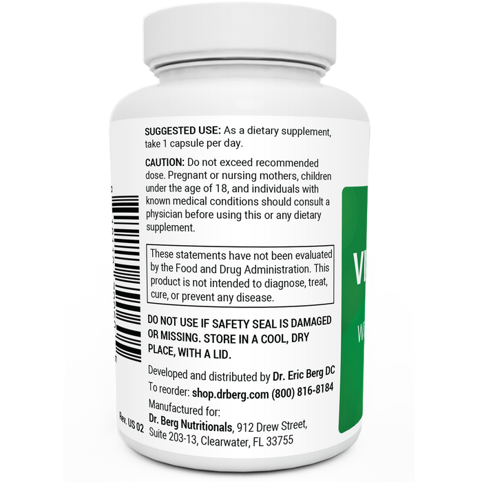 Natural Vitamin B1+ bottle label, left side view, suggested use instructions, safety warning details.