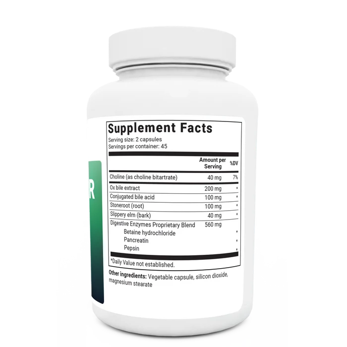 Gallbladder Formula bottle label, right side view, supplement facts.