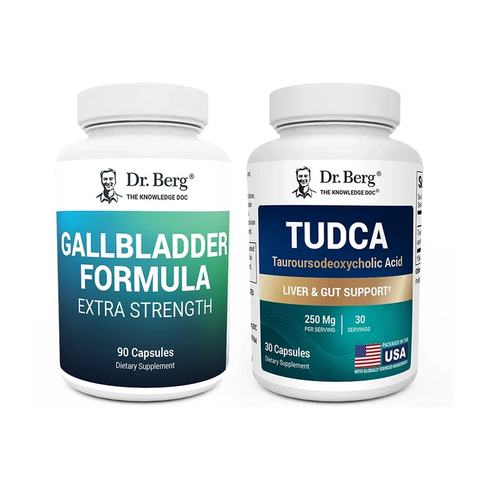 Two bottles of Dr. Berg supplements on a white background