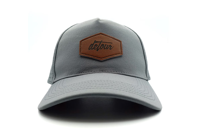 Gray Leather Patch Snapback Hat