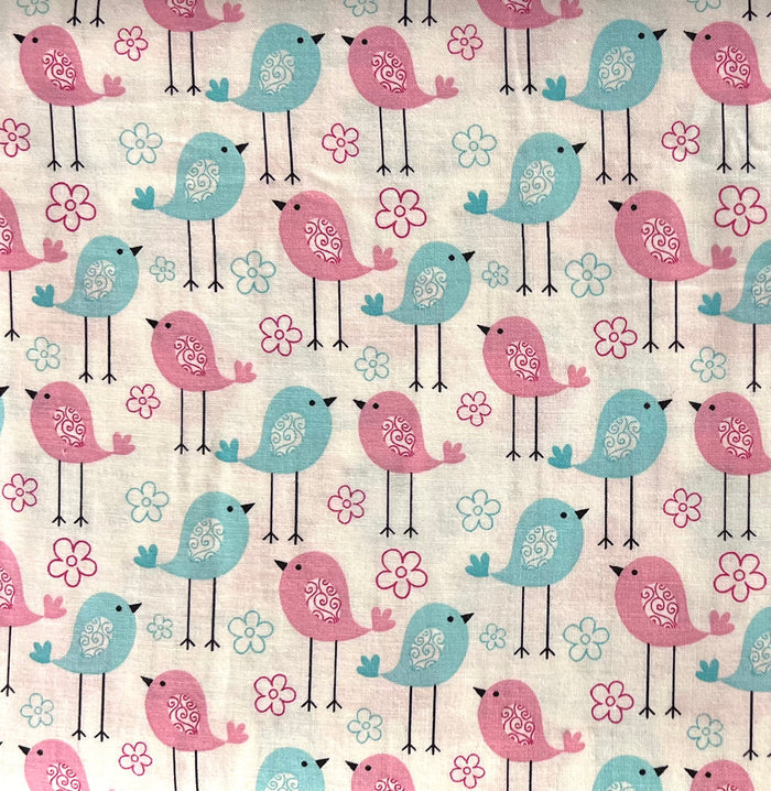 Pink Blue Birds Fabric by the yard