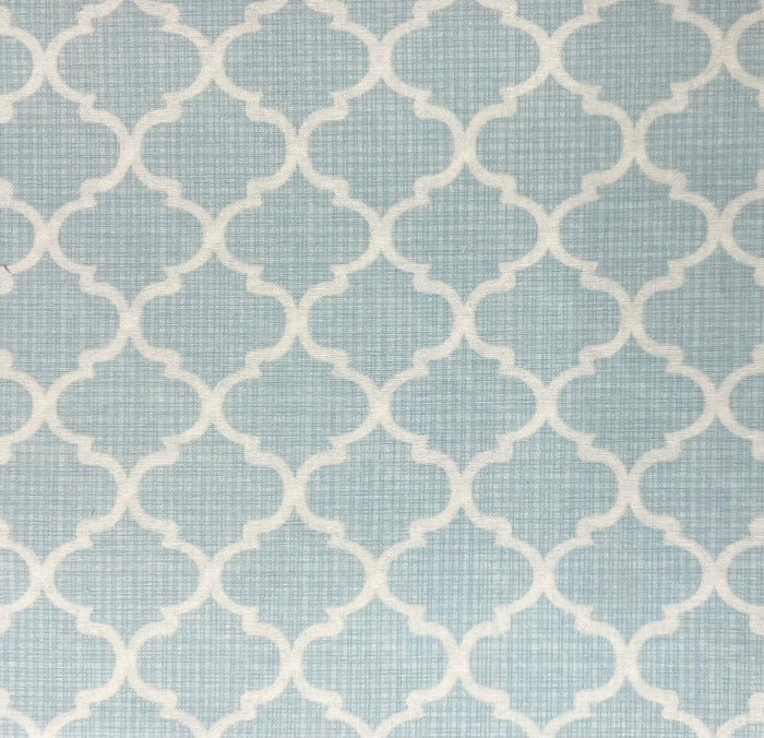 Light Blue Quatrefoil Lattice Geometric Fabric by the yard