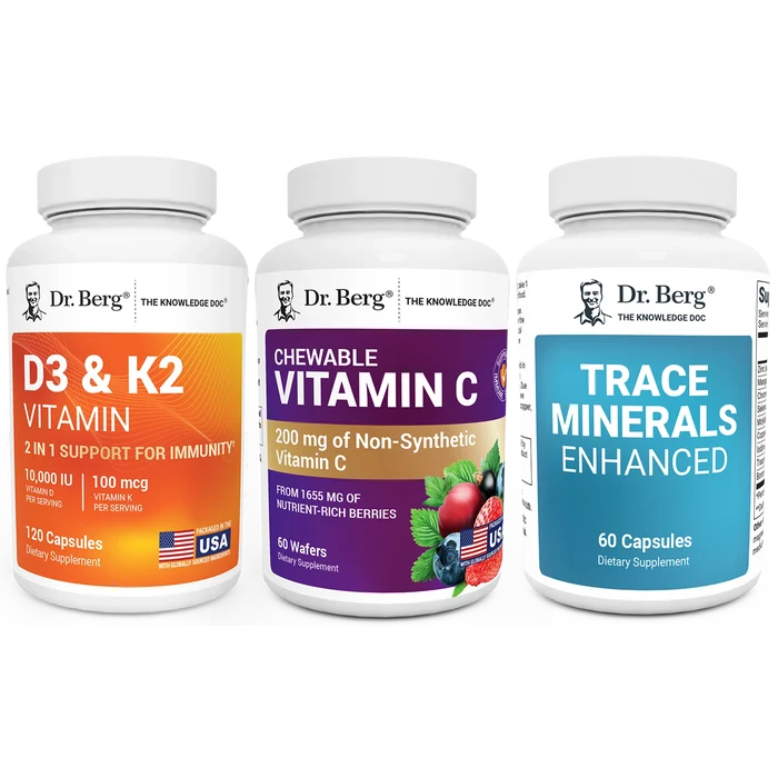 Dr. Berg's Immune Booster Kit: 3 supplement bottles.