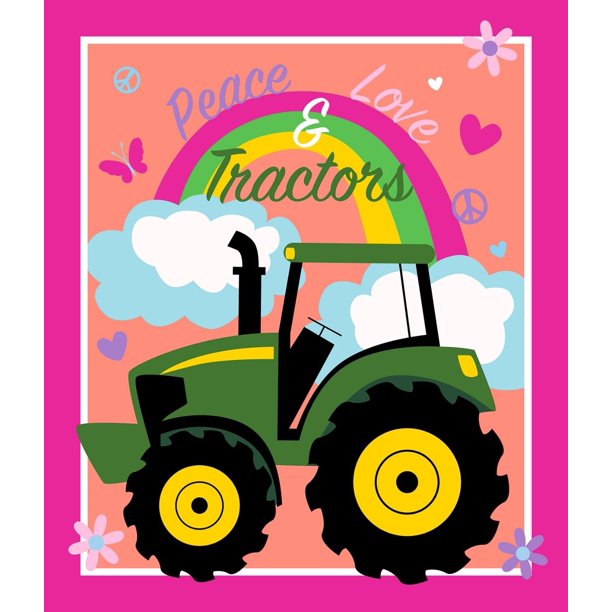 John Deere Peace Love and Tractors Panel approx. 36in x 44in Fabric by the panel