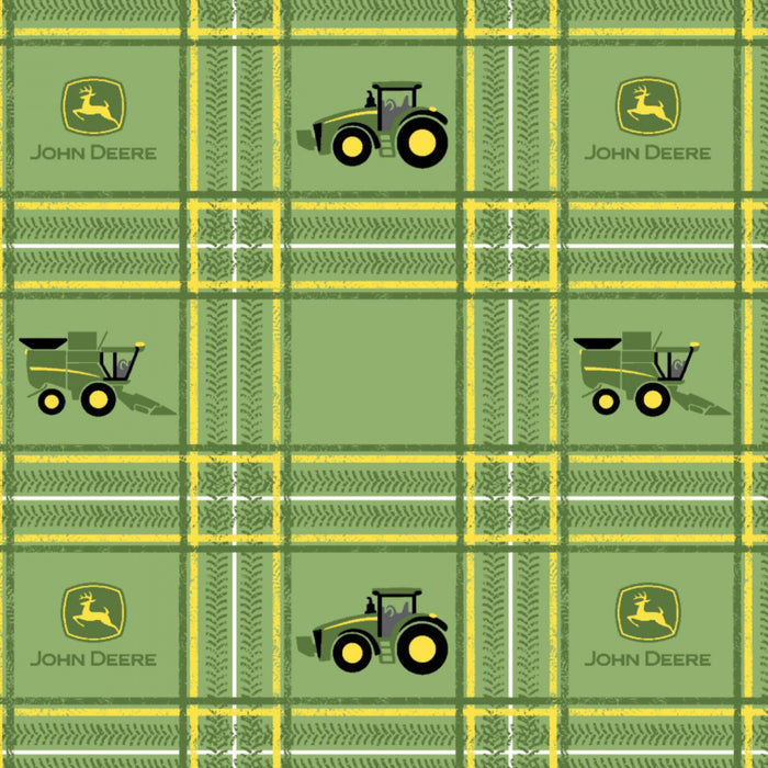 John Deere Tractor Plaid Fabric by the yard
