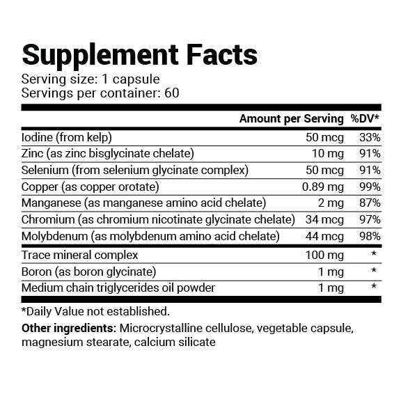 Close-up of the Supplement Facts label showing serving size, servings per container, and ingredient amounts with % Daily Value information.
