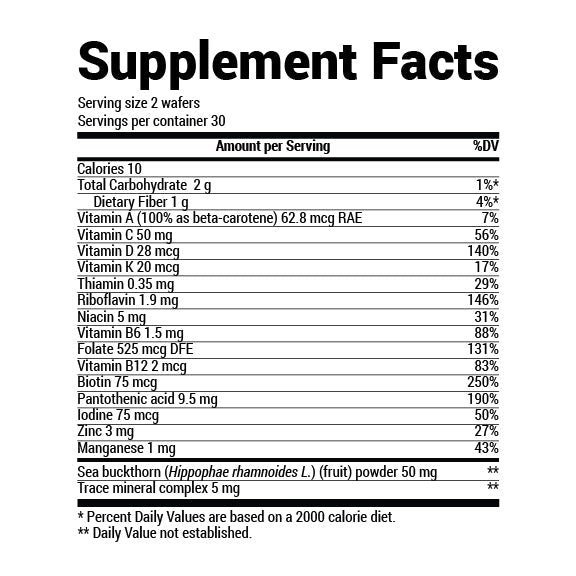Close-up view of Kids Multivitamin supplement facts label.