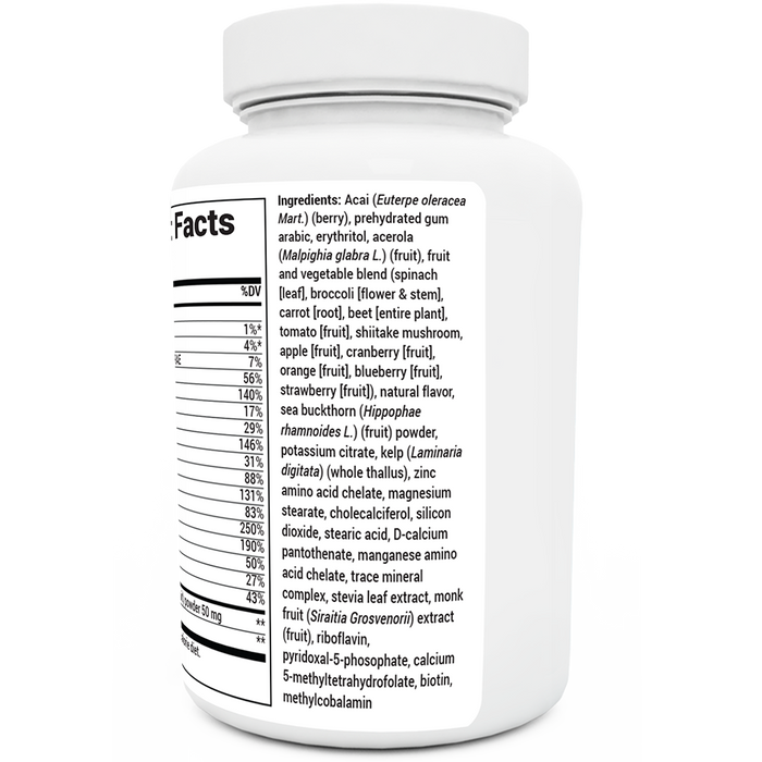 Kids Multivitamin bottle label, right edge of label, ingredient list.