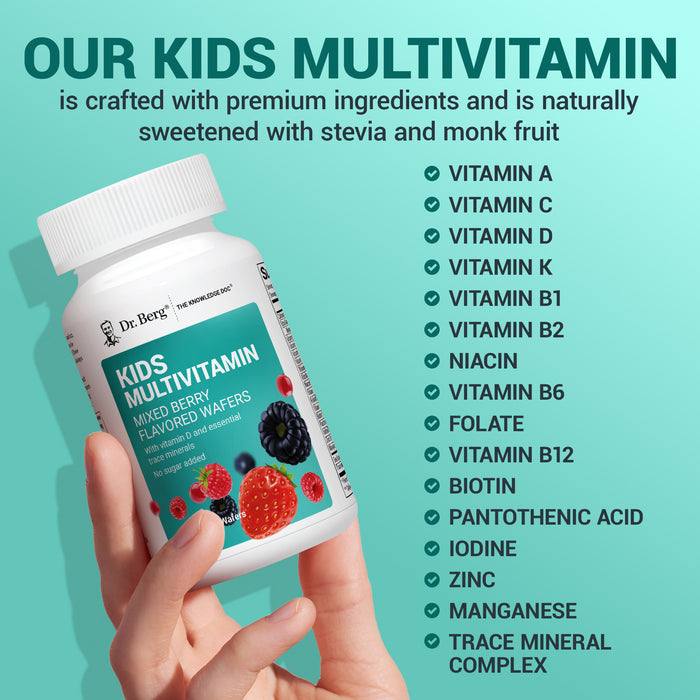 List of ingredients in Dr. Brown's Kids Multivitamin, made with premium ingredients and naturally sweetened with stevia and monk fruit.