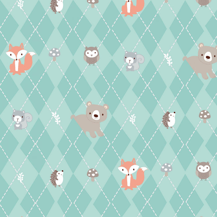 Little Forest Animals in Argyle Fabric by the yard