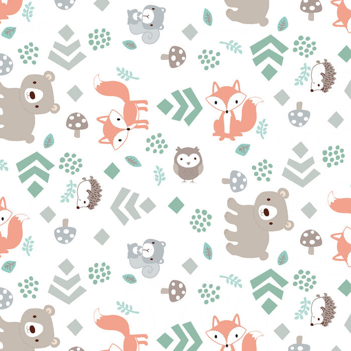 Little Forest Animals with Leaves Fabric by the yard