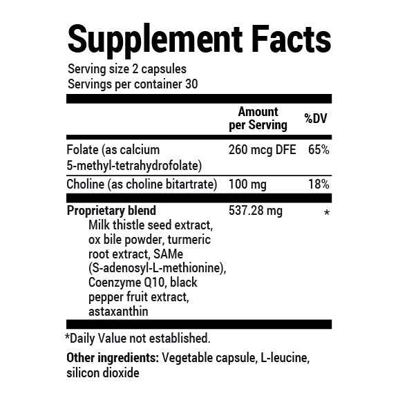 Close-up view of Liver Cleanse supplement facts label.