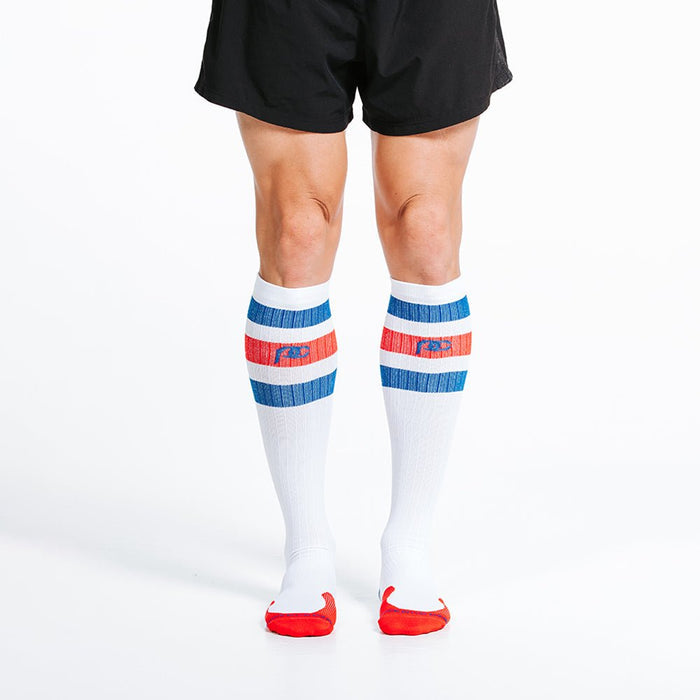 Marathon, White, Red and Blue Stripe - PRO Compression