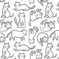 Meow Felines Cats Kitten Gray White Black Animals Fabric by the yard