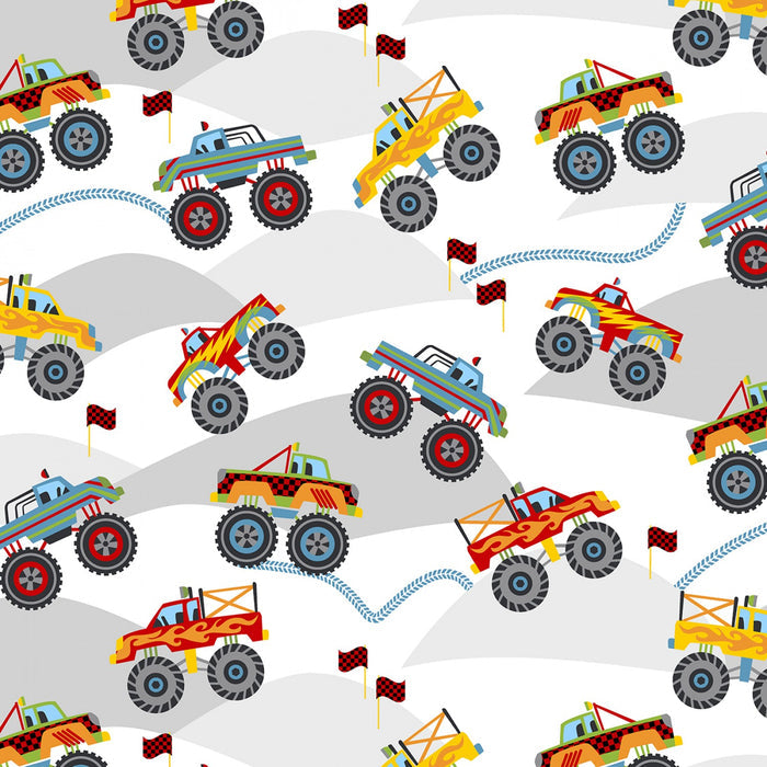 Monster Trucks In Motion Fabric by the yard