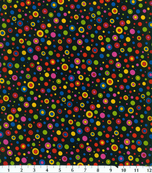 Multi Bright Dots Medium Black Fabric by the yard