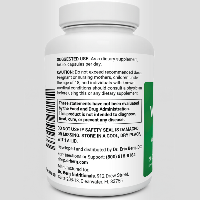 Natural Vitamin B12 bottle label, left side view, suggested use instructions, safety warning details.