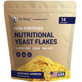 Nutritional Yeast Flakes, 8 ounces, front view, bag with Dr. Berg branding and flakes of yeast on the cover.
