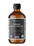 Organic Black Seed Oil, in 4 fluid ounces dark glass bottle, front view, Dr. Berg branding, packaged in the U.S.A.