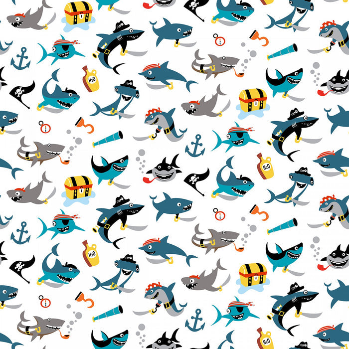 Pirate's Life Sharks Fish Fabric by the yard