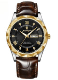POEDAGAR Luxury Men's Watch with Leather Strap, Sapphire Crystal Glass, Luminous, Waterproof, and Calendar Feature