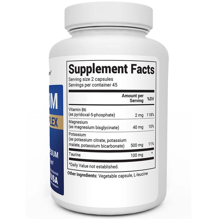 Potassium Tri-Blend Complex bottle, right-side view showing the Supplement Facts panel.