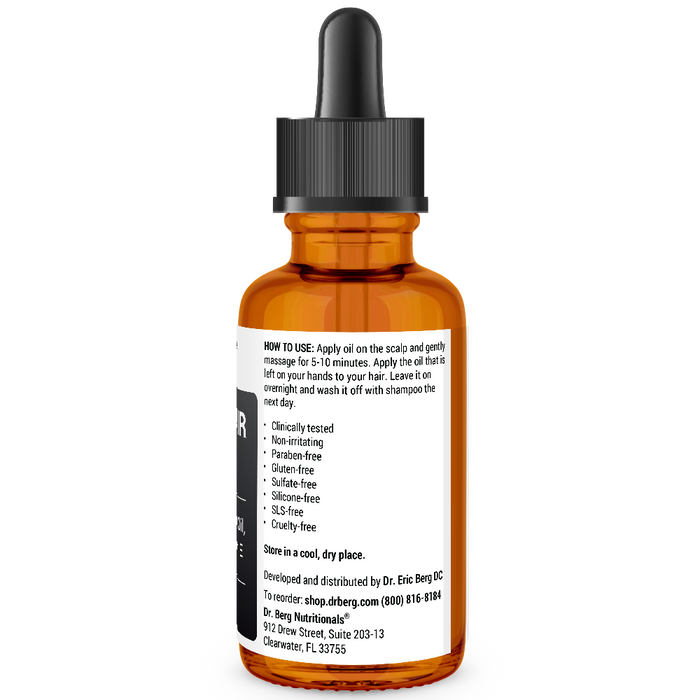 Scalp and Hair Serum bottle label, right side view, instructions for use.
