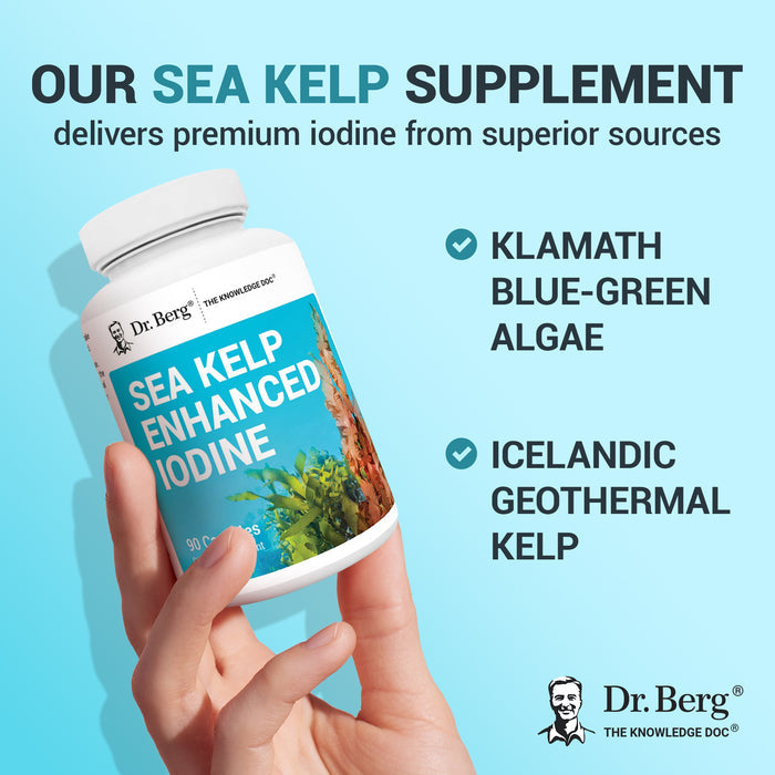 List of ingredients in Dr. Berg Sea Kelp Enhanced Iodine, delivering premium iodine from superior sources.