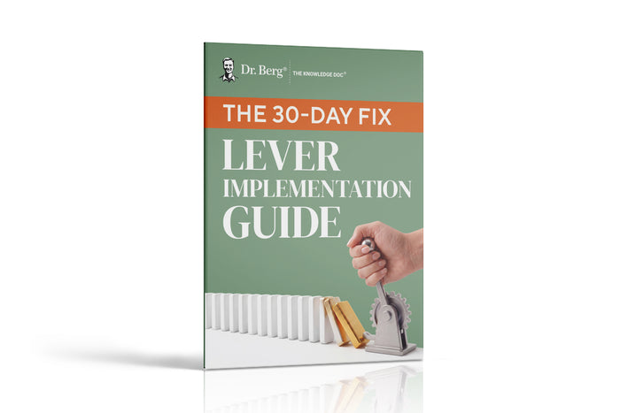 Guide titled 'The 30-Day Fix: Lever Implementation Guide' by Dr. Berg.