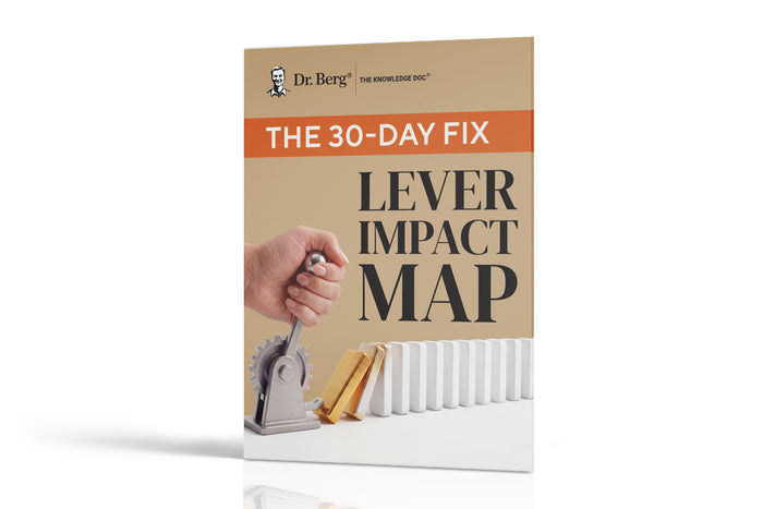 Book titled 'The 30-Day Fix: Lever Impact Map' by Dr. Berg.